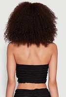 Womens Trendy Mesh Lettuce Edge Tube Top with Cropped Hem, Black, Size L