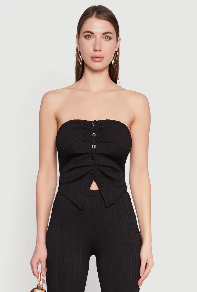 Womens Ruched Textured Knit Tube Top, L