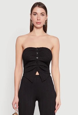 Womens Ruched Textured Knit Tube Top, L