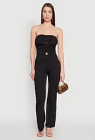 Womens Ruched Textured Knit Tube Top, L
