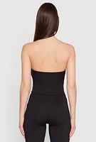 Womens Ruched Textured Knit Tube Top, L