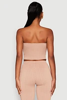 Womens Ruched Textured Knit Tube Top, Beige,