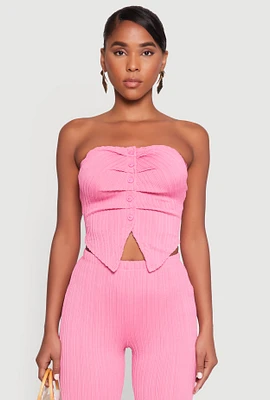 Womens Ruched Textured Knit Tube Top, Pink, Size S