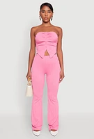 Womens Ruched Textured Knit Tube Top, Pink, Size S
