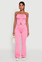 Womens Ruched Textured Knit Tube Top, Pink, Size S