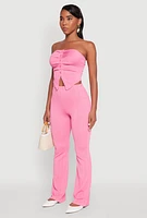 Womens Ruched Textured Knit Tube Top, Pink, Size S
