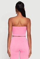 Womens Ruched Textured Knit Tube Top, Pink, Size S