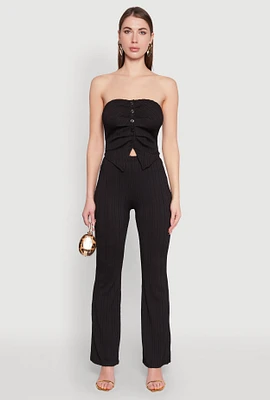 Womens High Waisted Flared Rib Knit Pants,