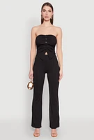 Womens High Waisted Flared Rib Knit Pants,