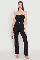 Womens High Waisted Flared Rib Knit Pants,