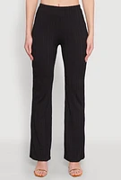 Womens High Waisted Flared Rib Knit Pants,