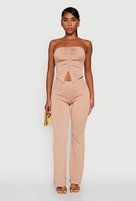 Womens High Waisted Flared Rib Knit Pants,