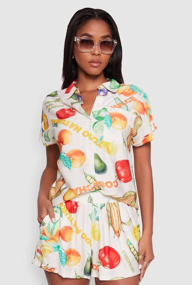 Womens Classic Fit Button Front Shirt with Rolled Cuffs, Multi,