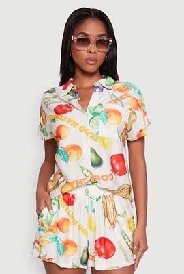 Womens Classic Fit Button Front Shirt with Rolled Cuffs, Multi,