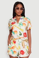 Womens Classic Fit Button Front Shirt with Rolled Cuffs, Multi,