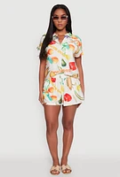 Womens Classic Fit Button Front Shirt with Rolled Cuffs, Multi,