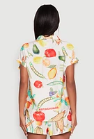 Womens Classic Fit Button Front Shirt with Rolled Cuffs, Multi,