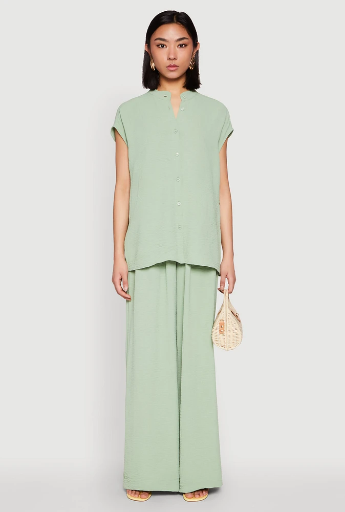 Womens Airy Wide Leg Pants, Green, Size L