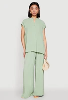 Womens Airy Wide Leg Pants, Green, Size L