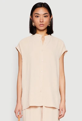 Womens Airy Mandarin Collar Shirt, L