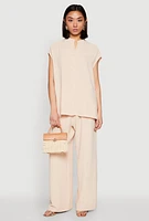 Womens Airy Mandarin Collar Shirt, L