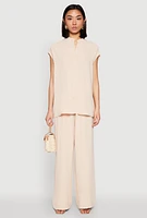 Womens Airy Mandarin Collar Shirt, L