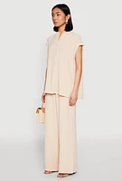 Womens Airy Mandarin Collar Shirt, L