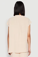 Womens Airy Mandarin Collar Shirt, Beige,