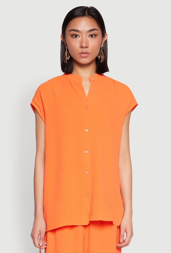 Womens Airy Mandarin Collar Shirt,