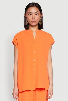 Womens Airy Mandarin Collar Shirt,