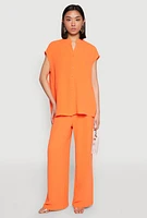 Womens Airy Mandarin Collar Shirt, Orange, Size L