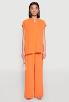 Womens Airy Mandarin Collar Shirt,