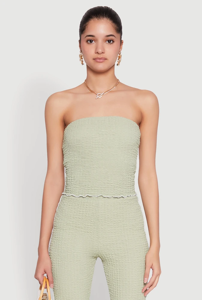 Womens Contrast Trim Cropped Tube Top, Green, Size L