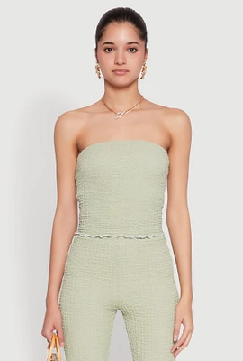 Womens Contrast Trim Cropped Tube Top, Green, Size L