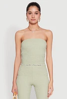 Womens Contrast Trim Cropped Tube Top, Green, Size L