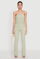 Womens Contrast Trim Cropped Tube Top, Green, Size L