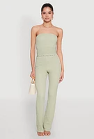 Womens Contrast Trim Cropped Tube Top, Green, Size L