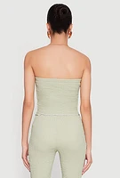 Womens Contrast Trim Cropped Tube Top, Green, Size L
