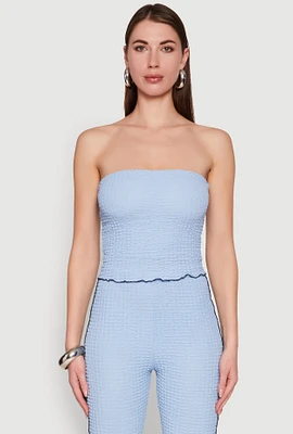 Womens Contrast Trim Cropped Tube Top, Blue, Size S