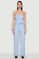 Womens Contrast Trim Cropped Tube Top, Blue, Size S