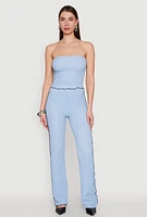 Womens Contrast Trim Cropped Tube Top, Blue, Size S