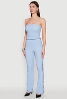 Womens Contrast Trim Cropped Tube Top, Blue, Size S