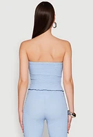 Womens Contrast Trim Cropped Tube Top, Blue, Size S