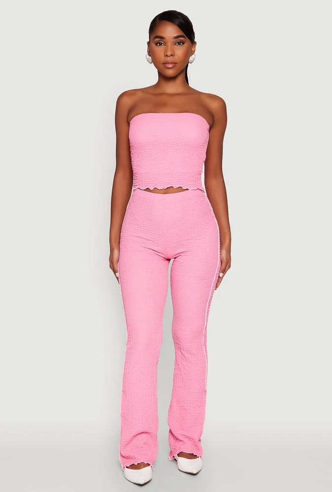 Womens High Waisted Contrast Trim Pants, Pink, Size M