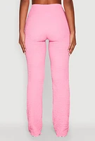 Womens High Waisted Contrast Trim Pants, Pink, Size M