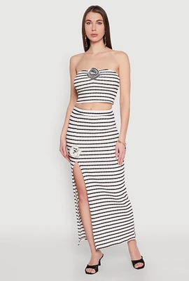 Womens Rosette Detail Striped Maxi Skirt, Multi, Size XL