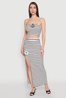 Womens Rosette Detail Striped Maxi Skirt, Multi, Size XL