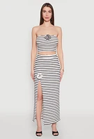 Womens Rosette Detail Striped Maxi Skirt, Multi, Size XL