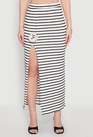 Womens Rosette Detail Striped Maxi Skirt, Multi, Size XL