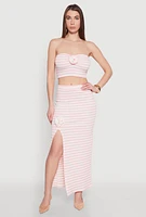 Womens Rosette Detail Striped Maxi Skirt, Pink, Size M